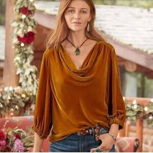 Sundance Ophelia Velvet Blouse Size S Amber Silk Blend Cowl Neck Long Sleeve